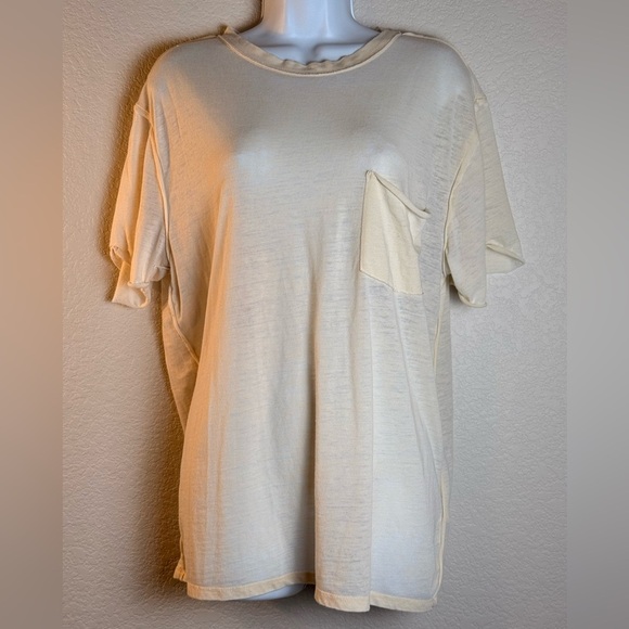 We The Free Tops - WE THE FREE Light Cream Raw Hemmed Tee FLAW